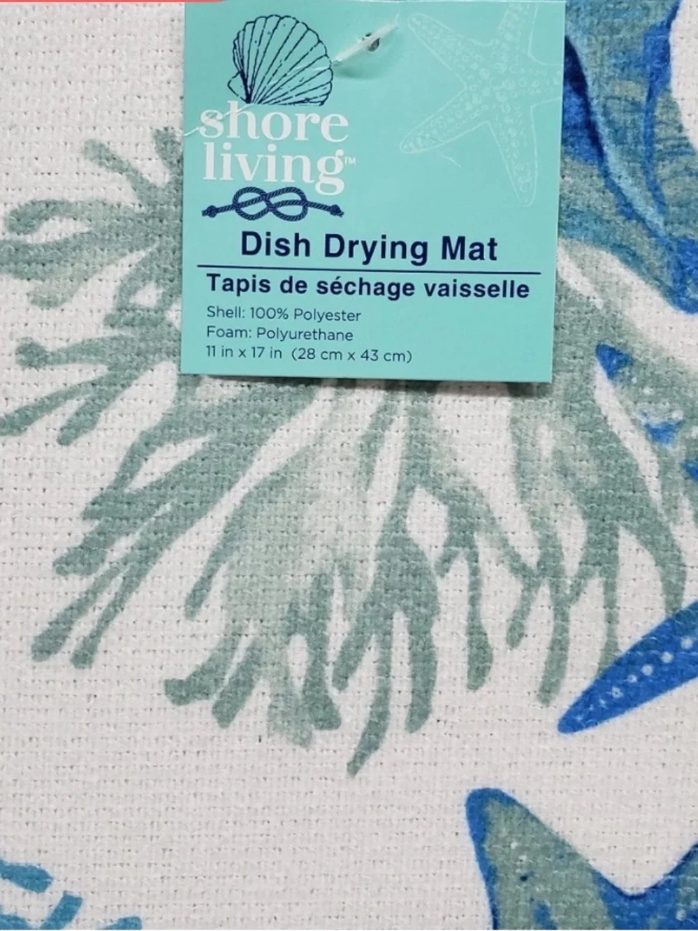 Starfish Print Dish Drying Mat - Blue Seafoam Colors